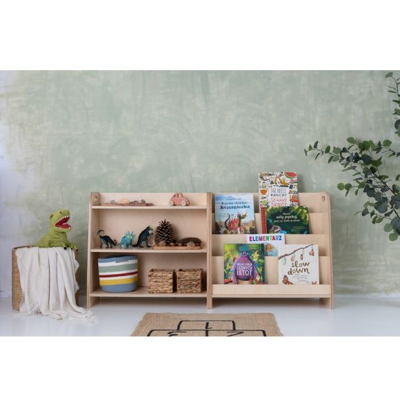Zestaw mebli Montessori, biblioteczka i regał (2x 73 cm), lakier bezbarwny