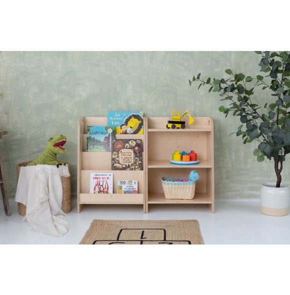 Zestaw mebli Montessori, biblioteczka i regał (2x 50 cm), lakier bezbarwny