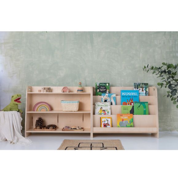 Zestaw mebli Montessori, biblioteczka i regał (2x 90 cm), lakier bezbarwny